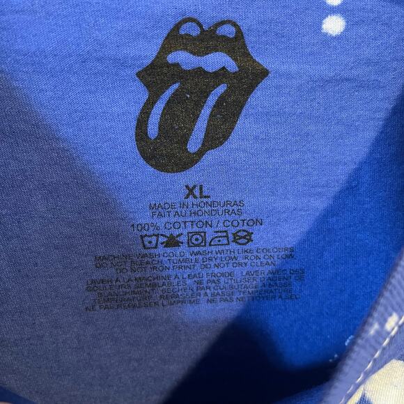 The Rolling Stones Hot Lips Logo Graphic Tee Bleach Tie Dye Blue White XL NWOT - Picture 3 of 4